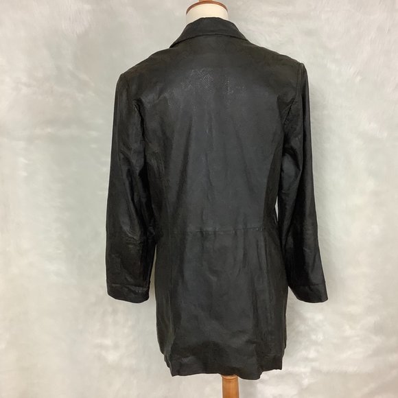 Vintage 90s Brown Snake Embossed Long Leather Coat 8 - Picture 4 of 11